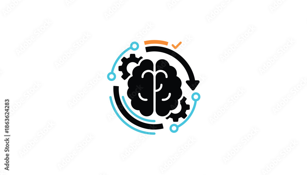 Fototapeta premium Brain with Gears and Arrows on White Background