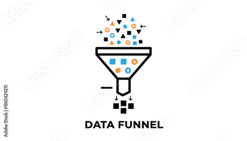 Data Funnel with Colorful Shapes on White Background