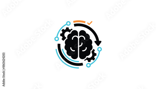 Brain with Gears and Arrows on White Background