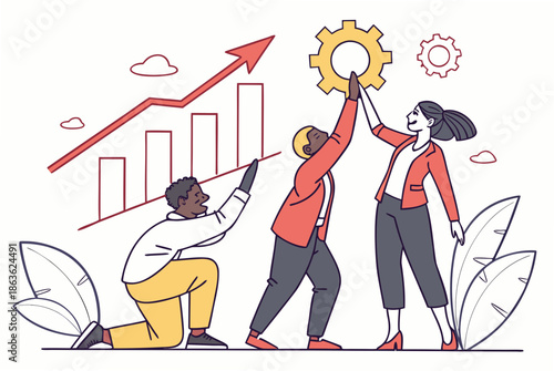 A diverse team of people working together to achieve success