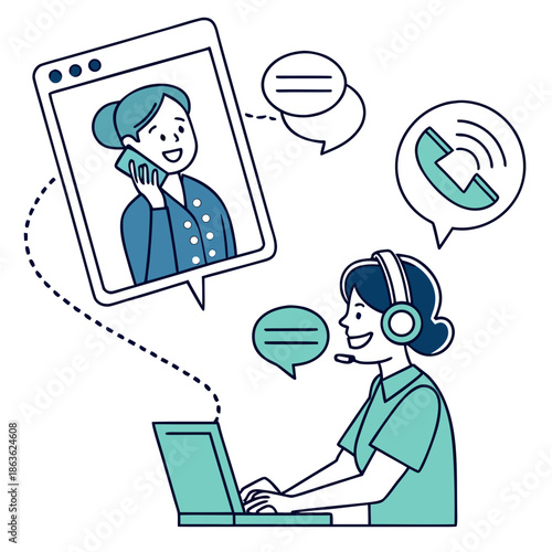 A customer service representative communicates with a client via video call