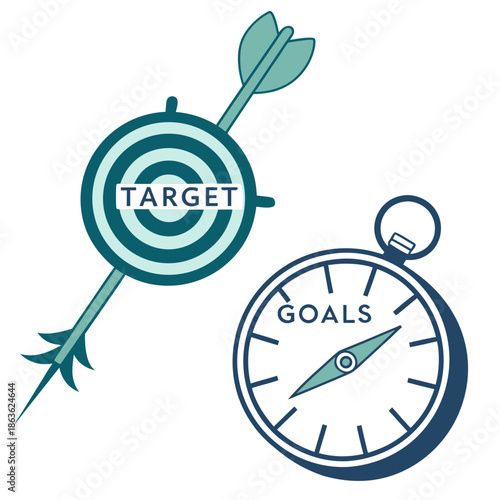 A graphic illustration of a target and a stopwatch representing goals and deadlines