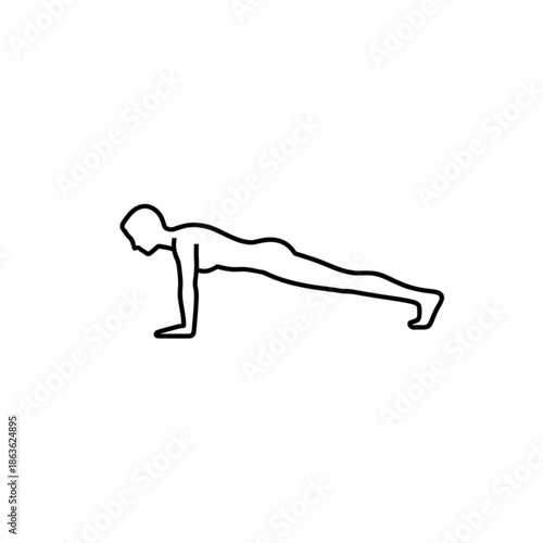 Plank Pose Icon: A minimalist icon presents a person in a plank position, highlighting the essence of strength, stability, and core engagement for fitness and health