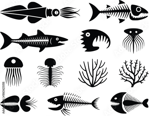 Collection of marine life silhouettes