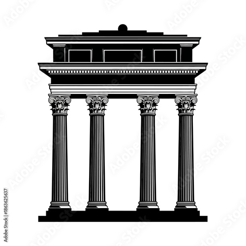 Classical architectural structure with columns a pediment and detailed ornamentation