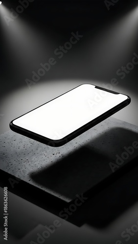Smartphone on stage with spotlights shining down.
