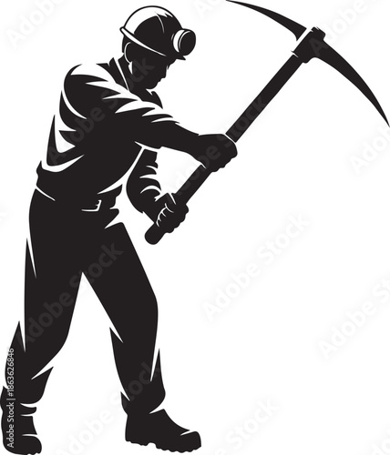 Coal Miner Laborer Silhouette Vector IconMining Industry Worker Symbol Isolated on White