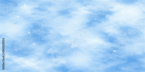 A beautiful clear blue sky with fluffy white cumulus clouds creates a natural summer cloudscape in the bright sunny air of the heaven atmosphere