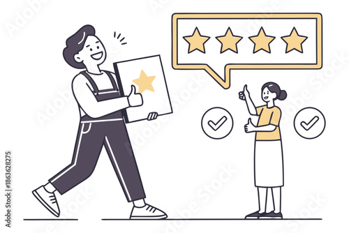 A satisfied customer giving a five-star rating to a happy service provider