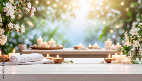 Luxury Wellness Center Interior with Cozy Lighting, Candles, and Massage Bed Background