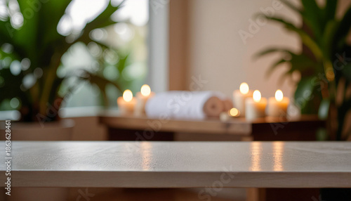 Luxury Wellness Center Interior with Cozy Lighting, Candles, and Massage Bed Background