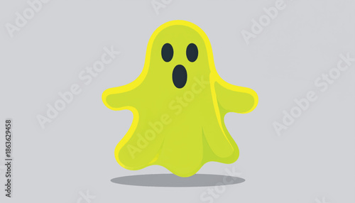 Cartoon Yellow Ghost with Surprised Expression Floating in Mid-Air.