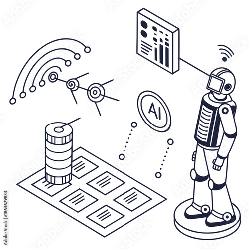 A robot connected to a computer and database with AI technology