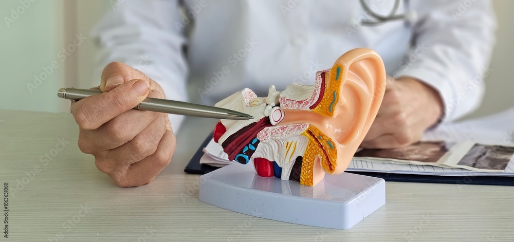 Εκτύπωση καμβά Doctor with human Ear anatomy model