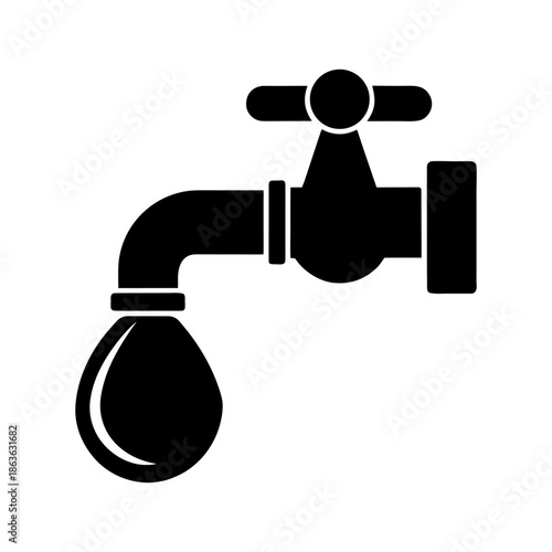 Plumbing Icon with Pipe and Water Droplet on White Background.