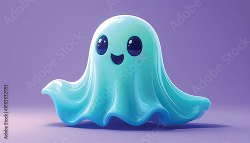 Adorable Blue Ghost with Big Eyes and a Sweet Smile.