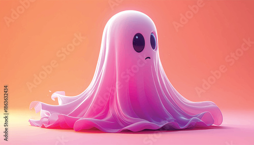 Adorable Pink Ghost with Big Eyes and a Sweet Expression.