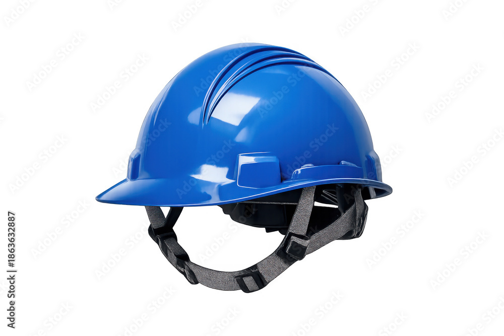 Fototapeta premium Blue hard hat protecting worker head, safety equipment for construction, engineering, industrial, and manufacturing sites