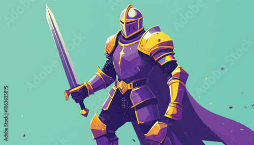 Illustration of a Knight in Shining Purple and Gold Armor.