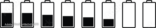 Battery charge level icons set displaying multiple power stages from low to full, minimal outline design for device energy status indicators