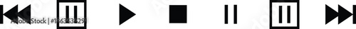 Media player control icon set featuring play, pause, stop, rewind, and fast forward buttons for audio video interface design