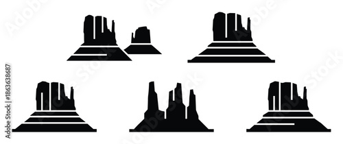 Black silhouette icons depicting the Monument Valley buttes and landscape, creating a iconic illustration.