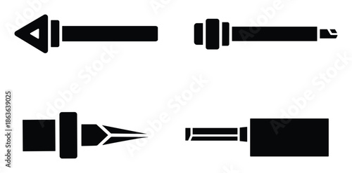 Black soldering iron tips for electronics repair work vector design illustration.