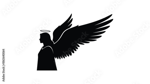 Silhouette of an angel with wings and halo