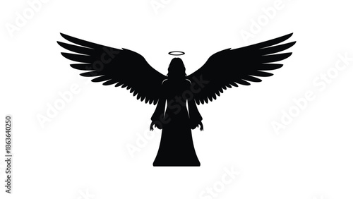 Silhouette of a winged angel figure with halo