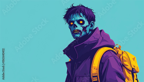 Zombie Hiker with Backpack - A Haunting Illustration of the Undead Traveler.