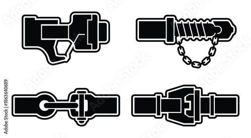 Collection of buckle set in vector style, featuring fastener design and safety snap for different needs.