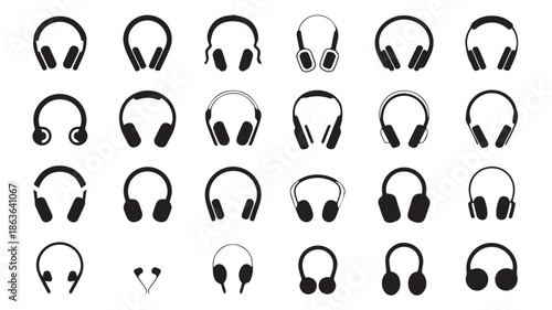 Collection of Headphones in Various Styles on White Background