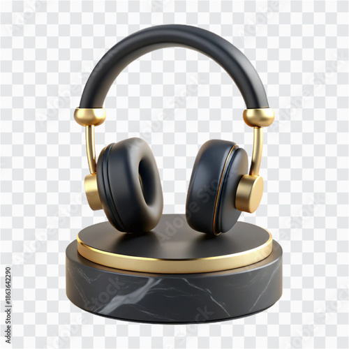 3D Premium Headphones Display Podium | Modern Audio Technology Gadget Icon