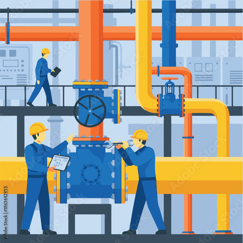 Two workers inspecting industrial equipment.