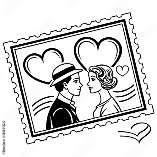 stamp with a boy and a girl