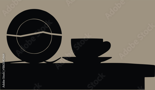 Cracked Plate and Coffee Cup Silhouette Concept