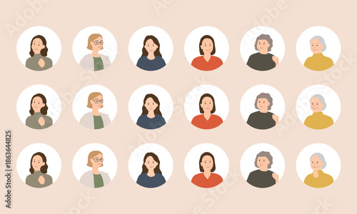 感情が伝わる大人の人物アイコンセット｜女性・高齢者あり