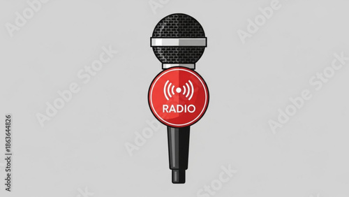 Microphone with Red Radio Sign Isolated on White Background