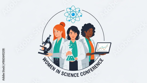 Diverse Women Scientists at Conference Discussing Research and Experiments