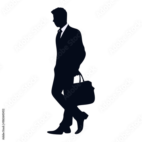 Silhouette of Business Worker. Isolated on White Background.