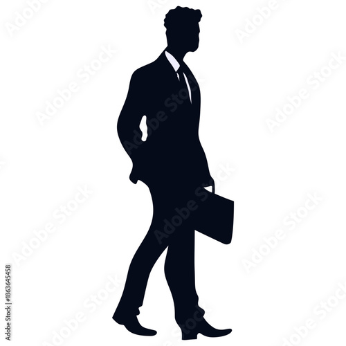 Silhouette of Business Worker. Isolated on White Background.