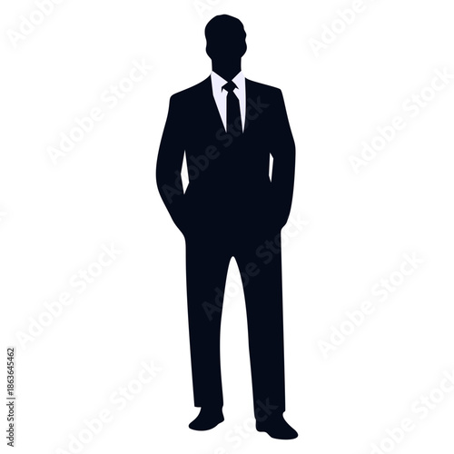 Silhouette of Business Worker. Isolated on White Background.
