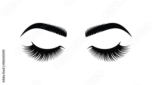 A minimalist graphic of closed eyes with long dramatic eyelashes and defined eyebrows