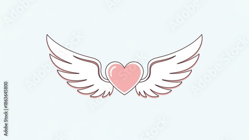 Pink Heart with White Wings on White Background