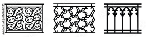 Elegant metal fence panels showcase ornate scrollwork, geometric patterns, and vertical bars design.