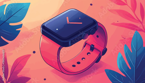 Stylish Smartwatch with a Vibrant Coral Band and Sleek Design.