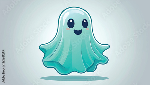 Cute Cartoon Ghost Character with Friendly Smile and Rounded Shape.