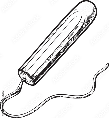 Tampon Period Product for Female Hygiene during Menstruation Hand-drawn Sketch Drawing Vector Illustration, Line Linear Symbol Engraving Coloring Book, Black and White Isolated
