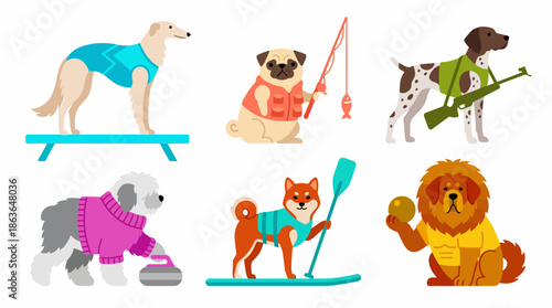 Cute Dog Characters Vector Set – Cartoon Puppies in Flat Pastel Style