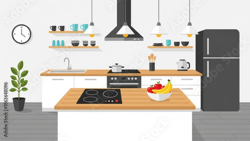 Kitchen Interior Vector Flat Style Modern Home Illustration